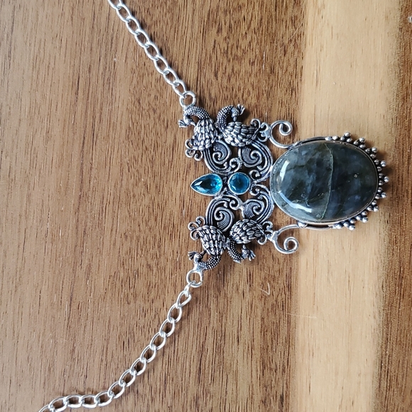 New Labradorite & Blue Topaz 925 Silver Statement Necklace. - Picture 9 of 15
